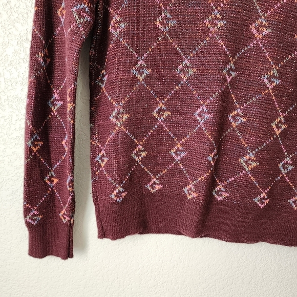 GIVENCHY SPORT x VINTAGE 80s maroon Logo Grapgic all over knit sweater rainbow L - Picture 2 of 9